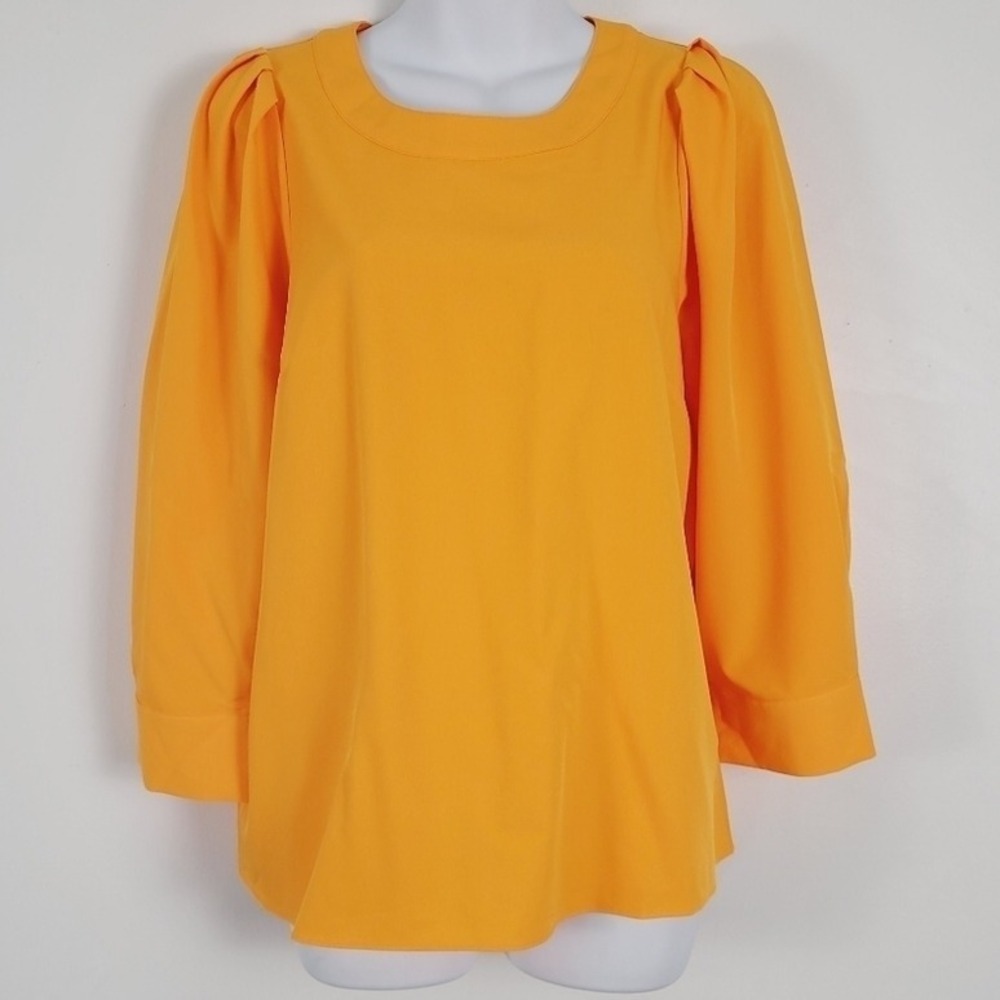 Lark & Ro Vibrant Melon Orange Puff Sleeve Blouse Size 10